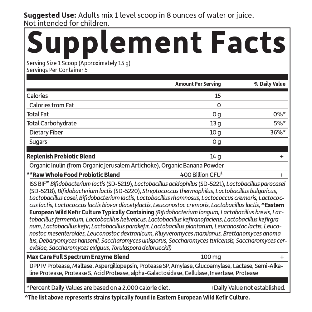 Tabela Nutricional Raw Probiotics 5-Day Max Care Powder Powder Banana