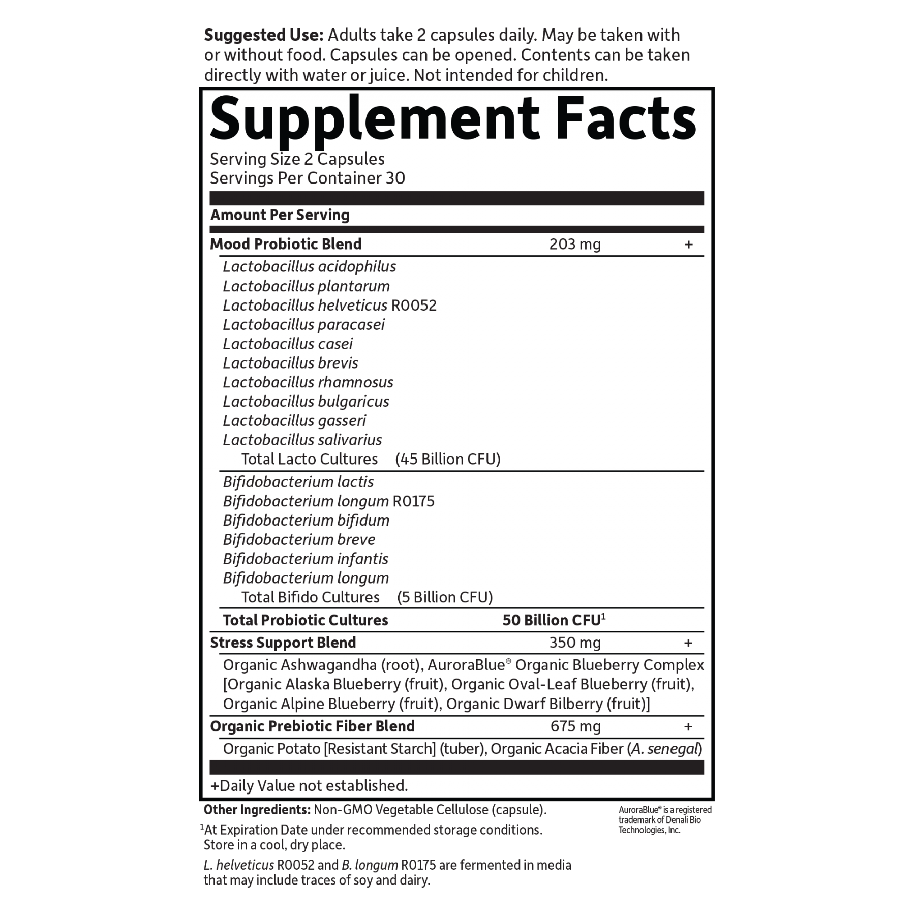 Tabela Nutricional Dr. Formulated Probiotics Mood+ 50 Billion CFU Shelf-stable