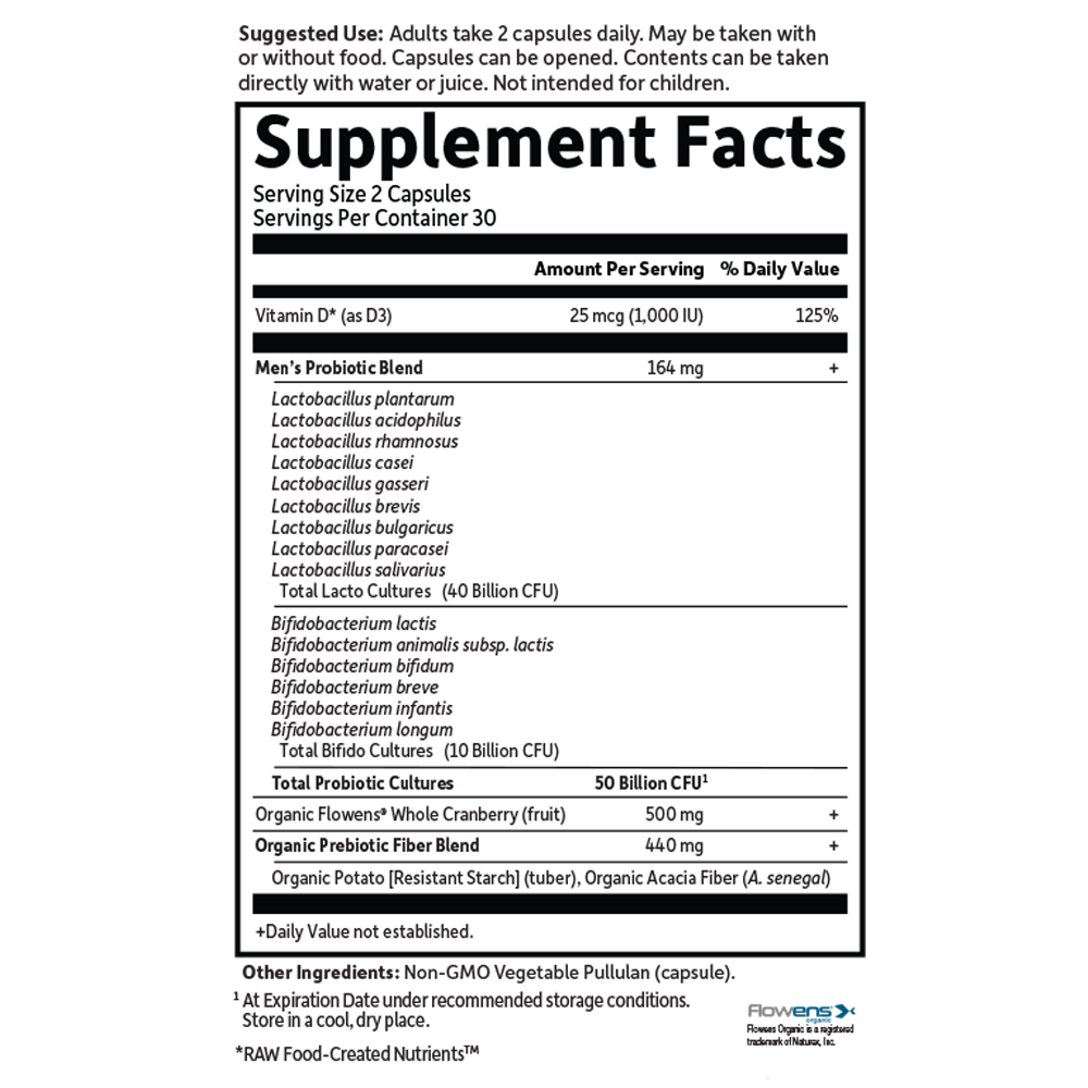 Tabela Nutricional Dr. Formulated Probiotics Prostate+ 50 Billion CFU Shelf-stable