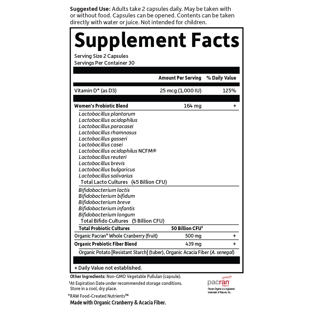 Tabela Nutricional Dr. Formulated Probiotics Urinary Tract+ 50 Billion CFU Shelf-stable