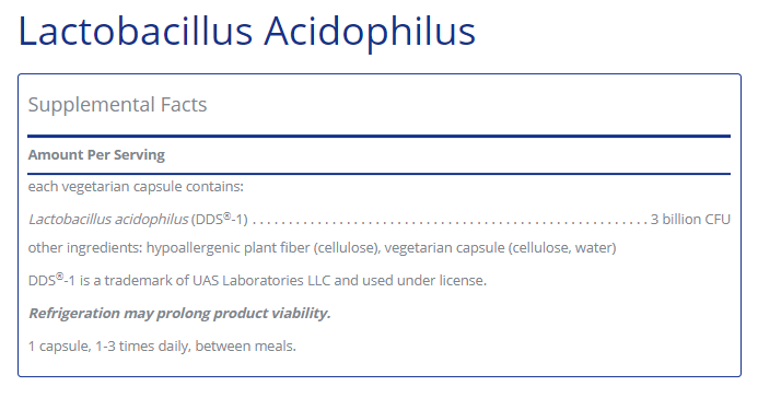 Tabela Nutricional Lactobacillus Acidophilus 60's