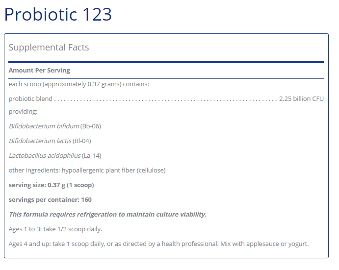 Tabela Nutricional Probiotic 123 - 60gr