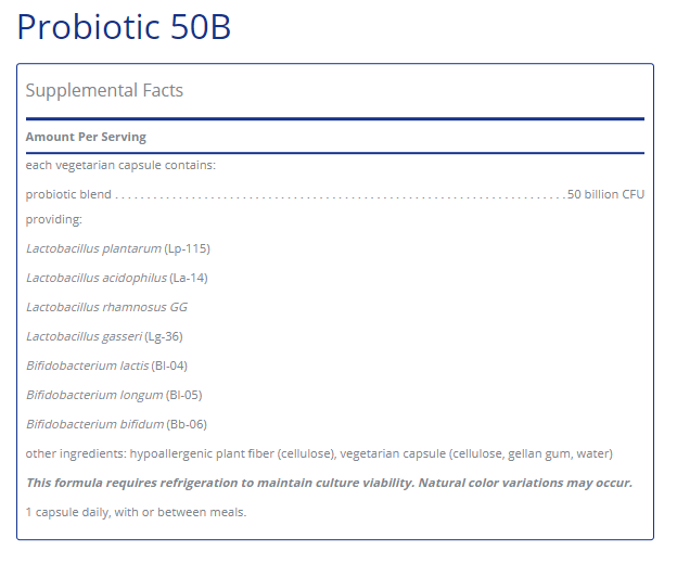 Tabela Nutricional Probiotic 50B 60's