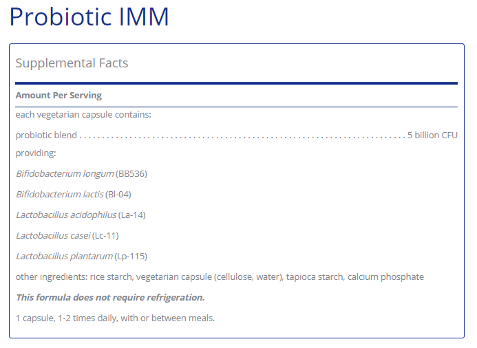 Tabela Nutricional Probiotic IMM 60's