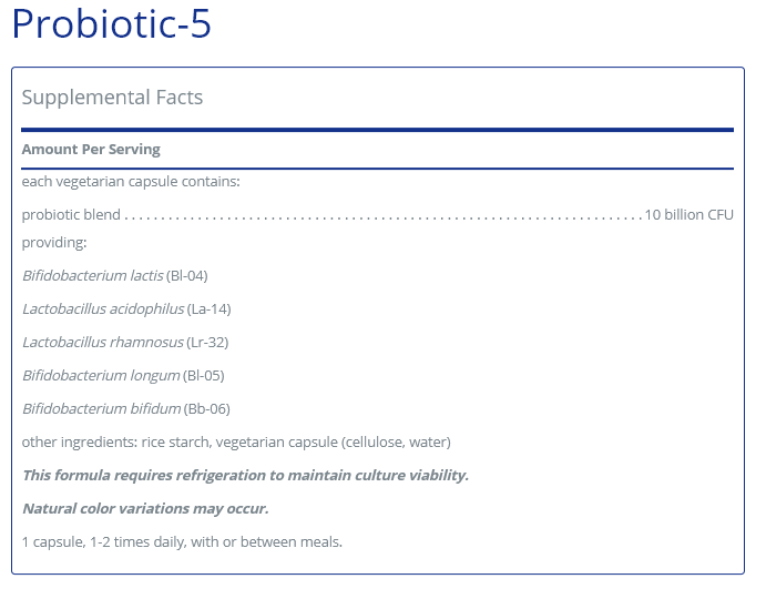 Tabela Nutricional Probiotic-5 60's