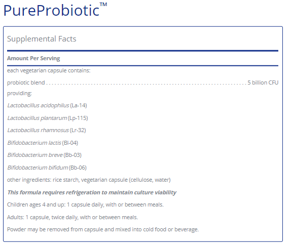 Tabela Nutricional PureProbiotic™ 60's