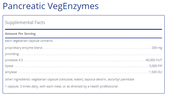 Tabela Nutricional Pancreatic VegEnzymes 180's