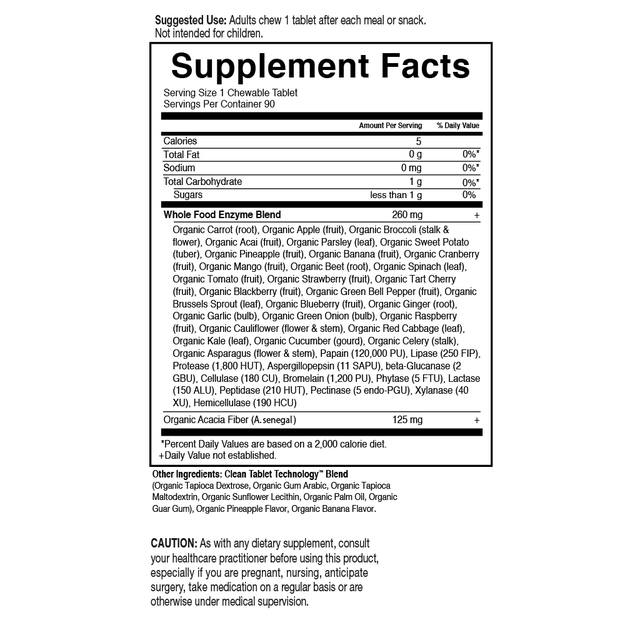 Tabela Nutricional Dr. Formulated Enzymes Organic Digest+ Tropical Fruit Flavor