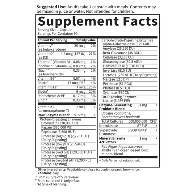 Tabela Nutricional RAW Enzymes Men Digestive Health 90 Capsules